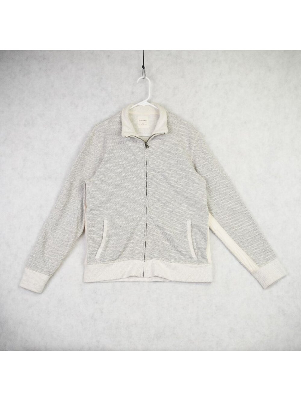Billy Reid Mens Textured Full-Zip Sweater With Ribbed Cuffs Sz Large Cream Gray